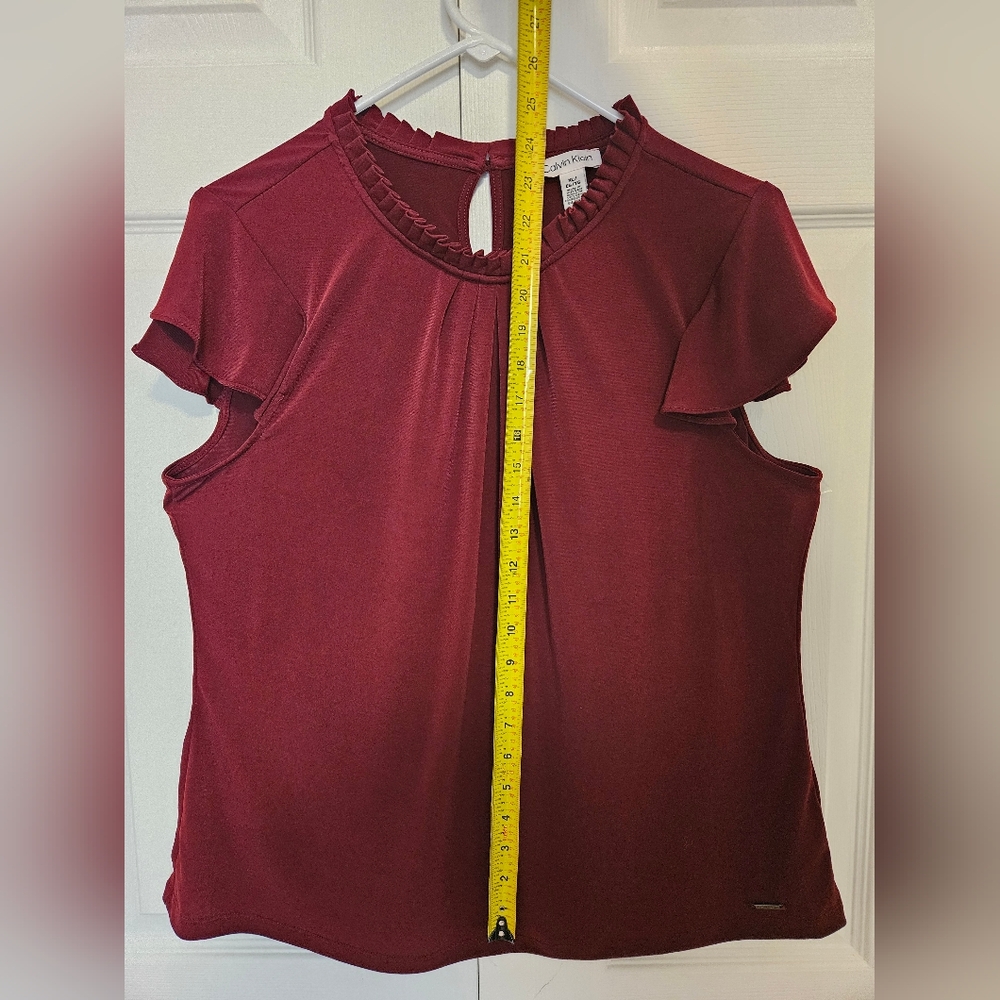 Calvin Klein Flutter Sleeev Ruffle Neck Women's Burgundy Women's Blouse Size XL - Picture 5 of 6